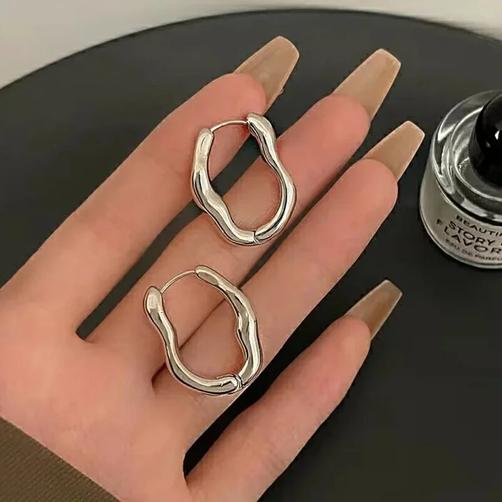 Wavy Silver Hoops
