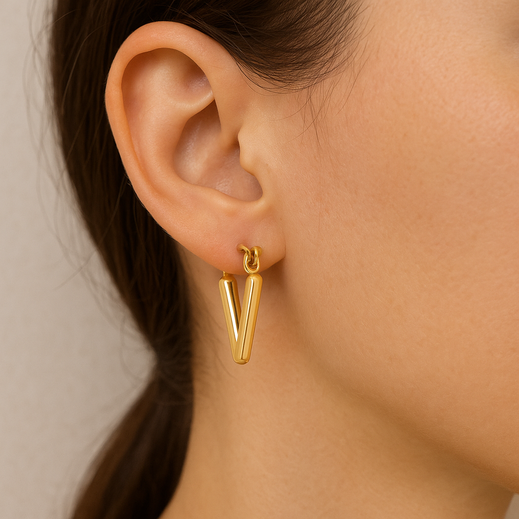 V Shaped Gold Hoop Earrings