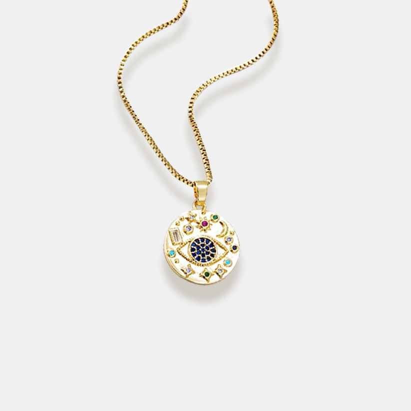 Golden Stainless Steel Star BlueEyes Necklace