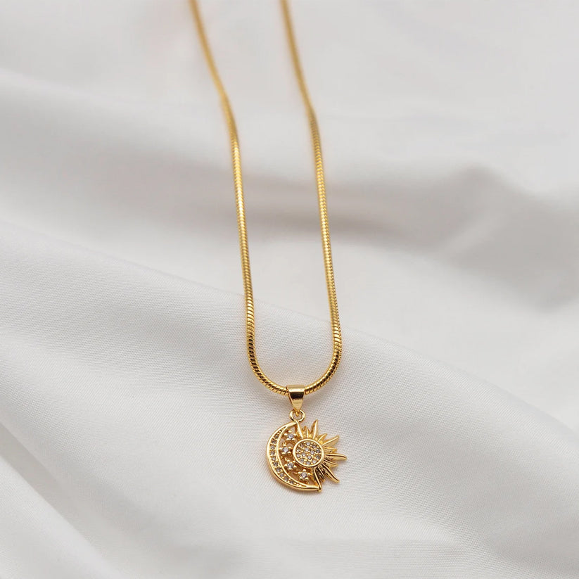 Moon and Sun Shape Pendant Necklace